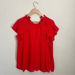 NANETTE LEPORE // Cap Sleeve Pleated Top in Poppy Red, size XL, EUC